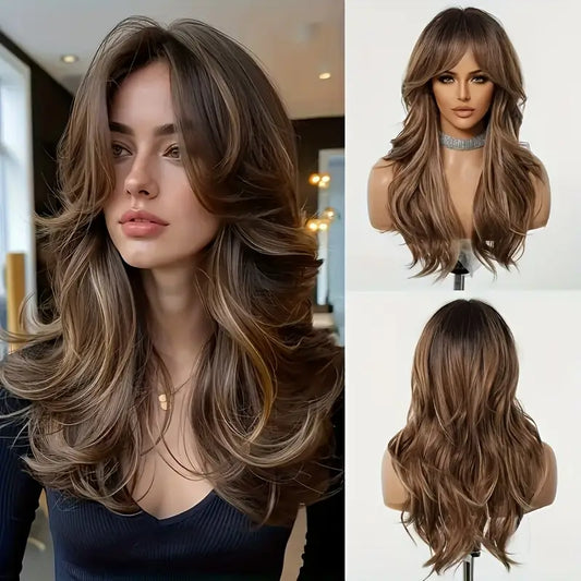 Brown to Blonde Gradient Wavy Wig